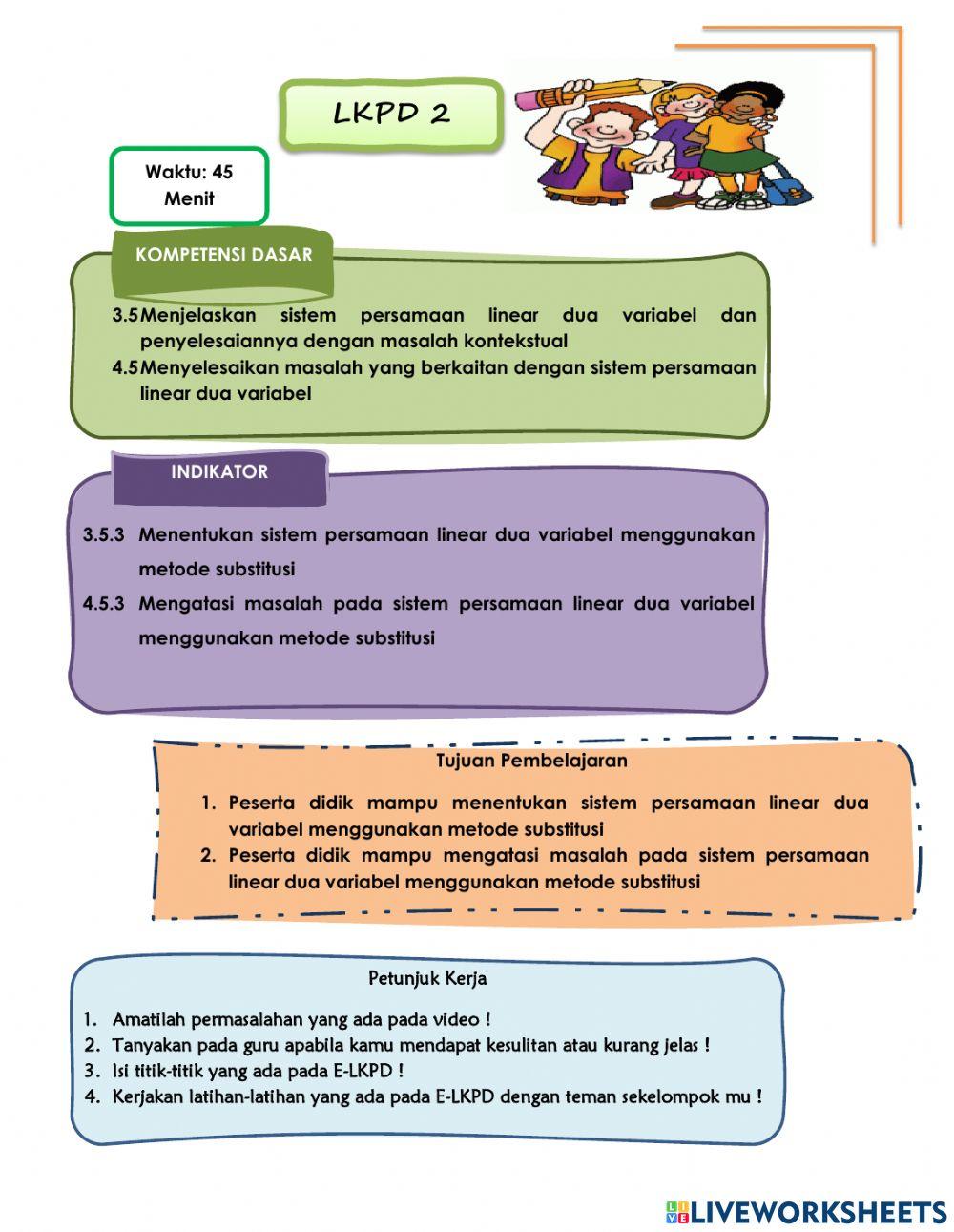 E-lkpd 2 spldv menggunakan metode substitusi