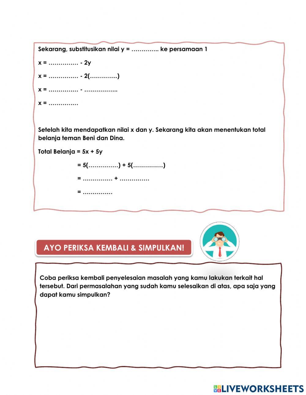 E-lkpd 2 spldv menggunakan metode substitusi