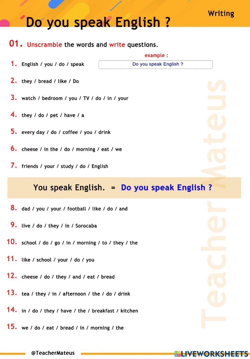 PRESENT SIMPLE - Do you speak English ? - Writing