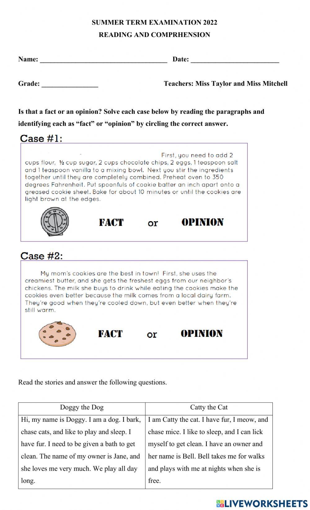 Reading and Comprehension Assessment