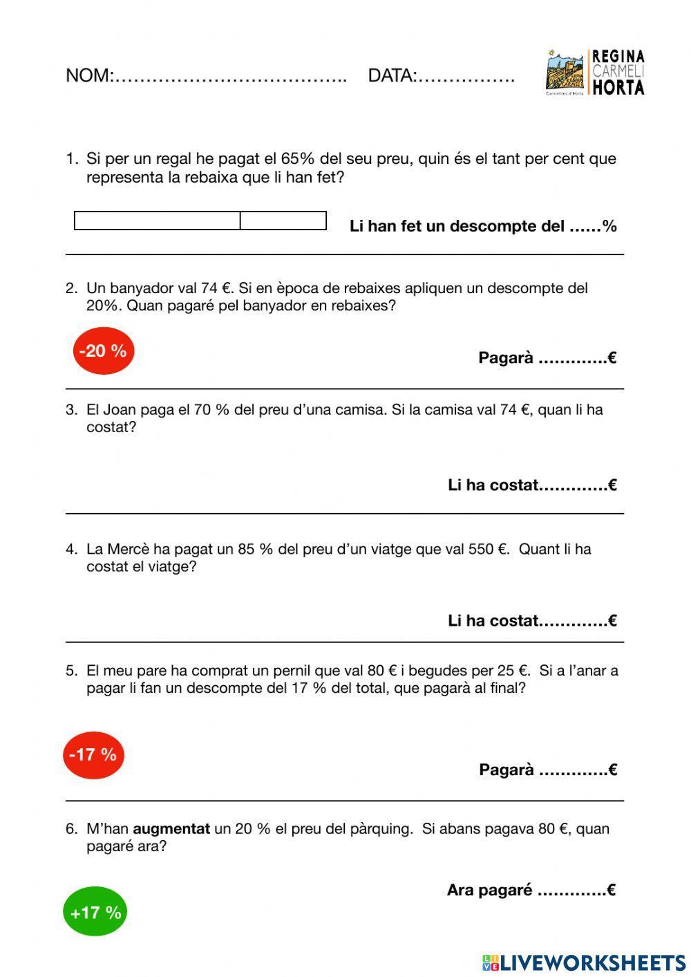 Descomptes i increments.