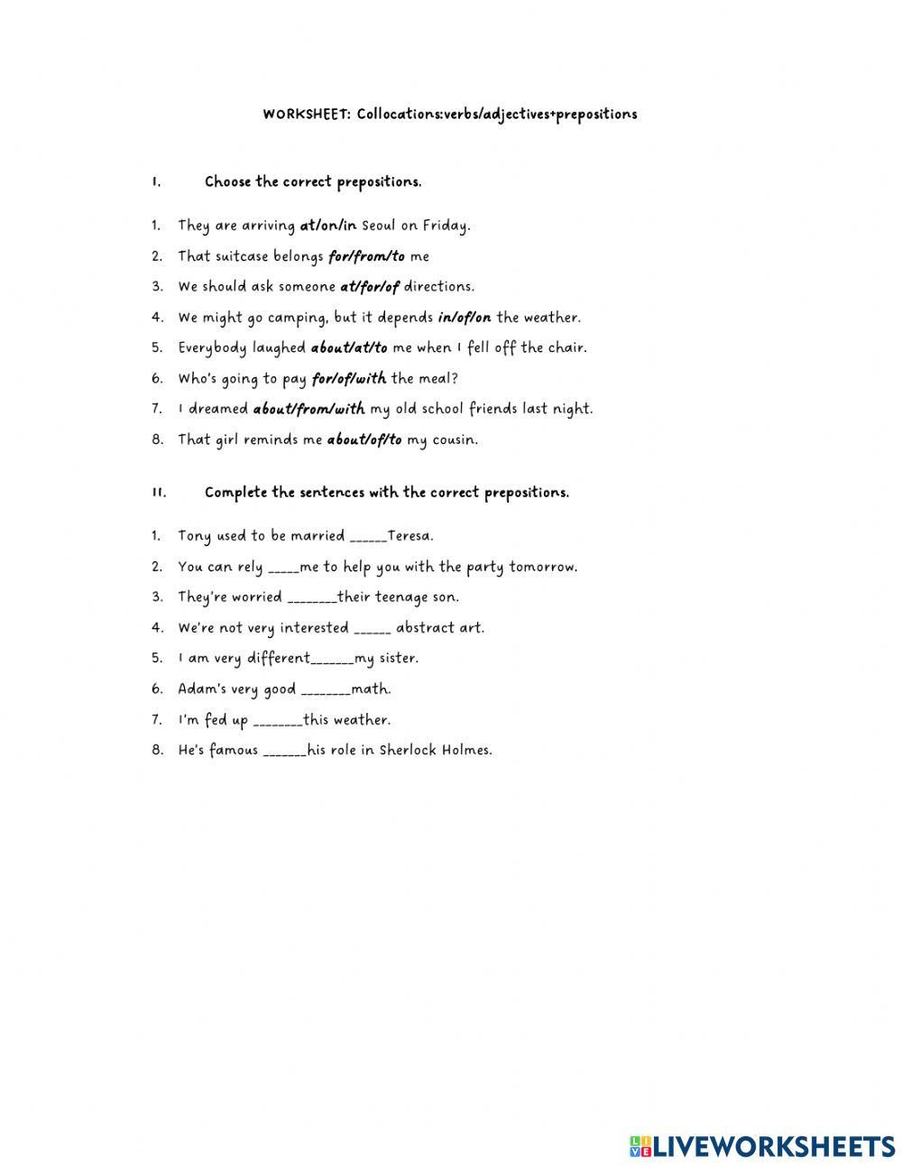 Prepositions collocations