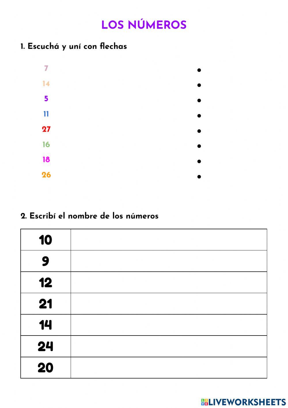 Los números hasta el 29