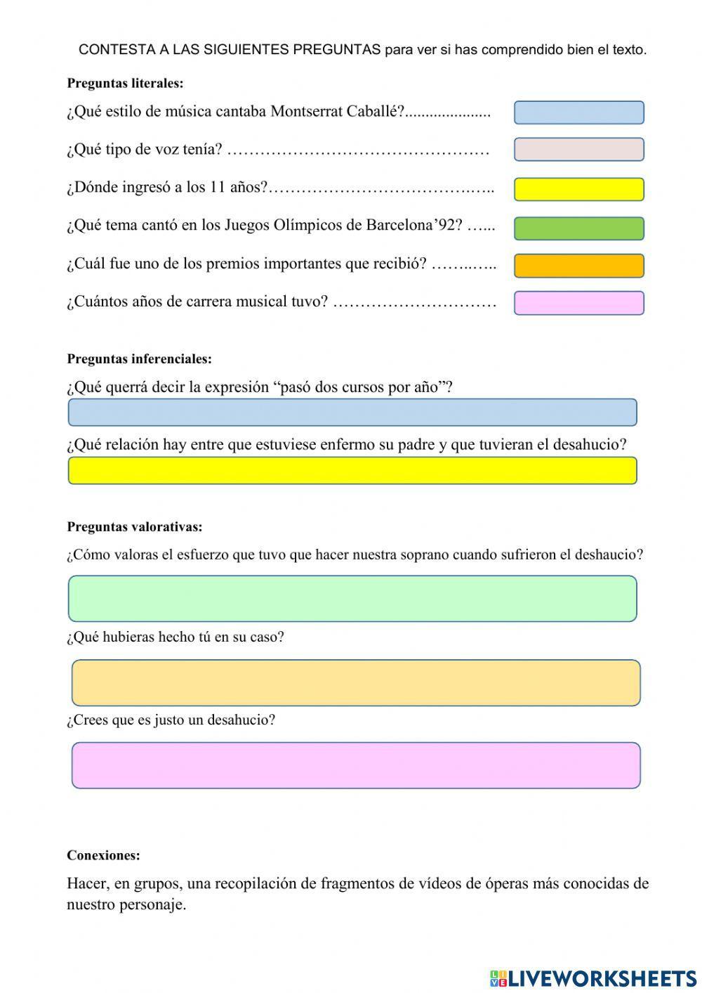 Lectura comprensiva sobre Montserrat Caballé