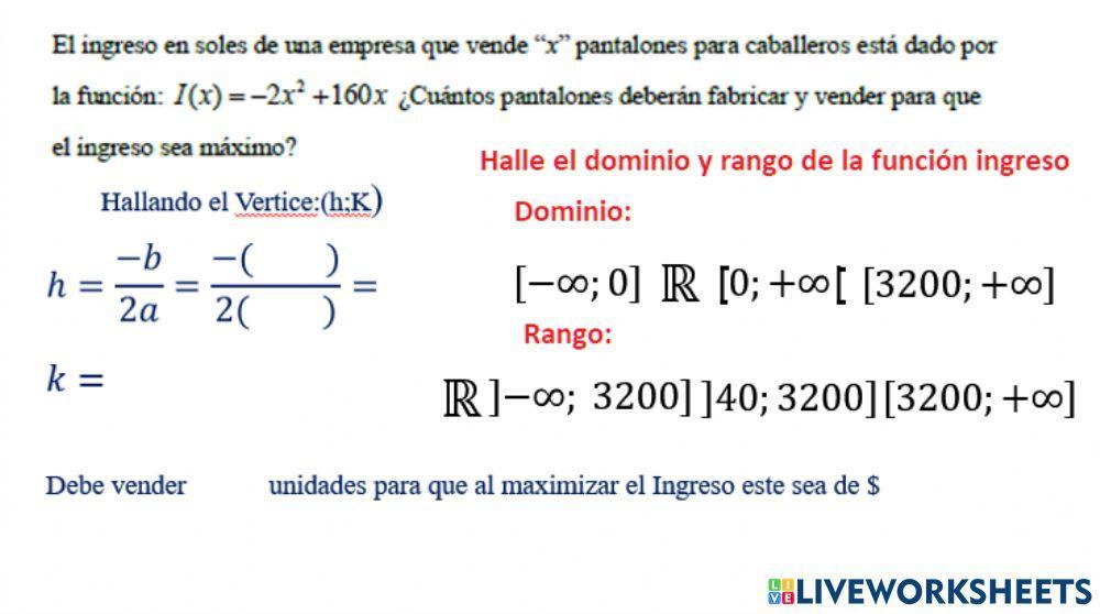 Función Cuadráticas Aplicadas Empresa 6 Dominio y Rango