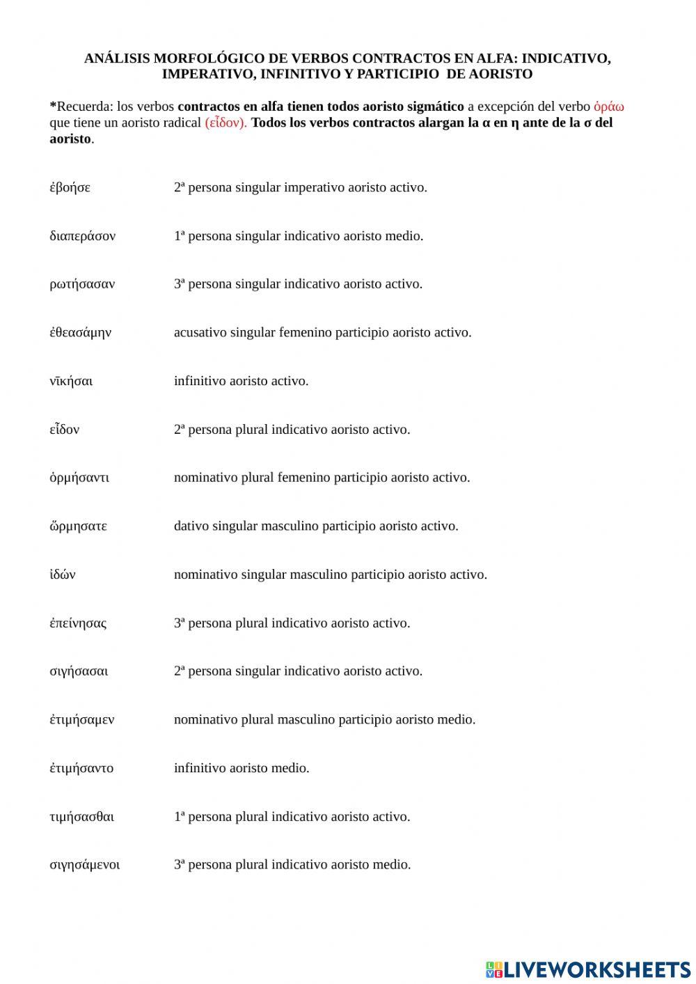 Aoristos sigmáticos contractos en alfa:análisis