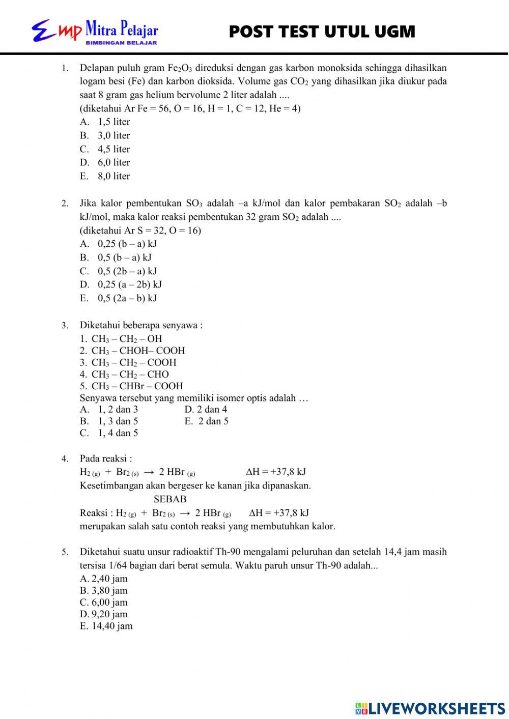 Posttest kimia utul ugm
