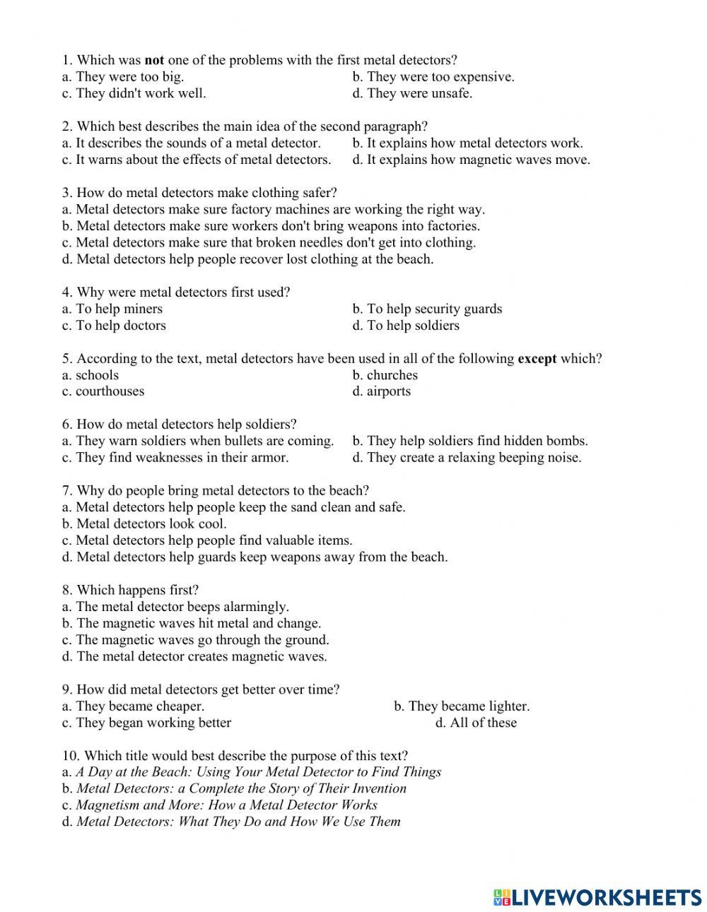 Nonfiction Reading Test Metal Detectors