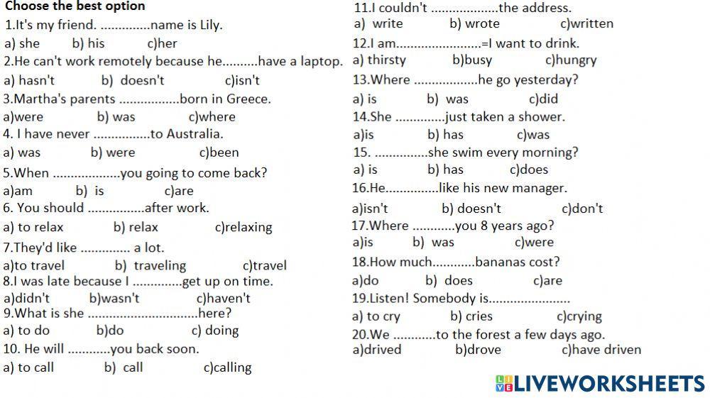 Speakout elementary final test