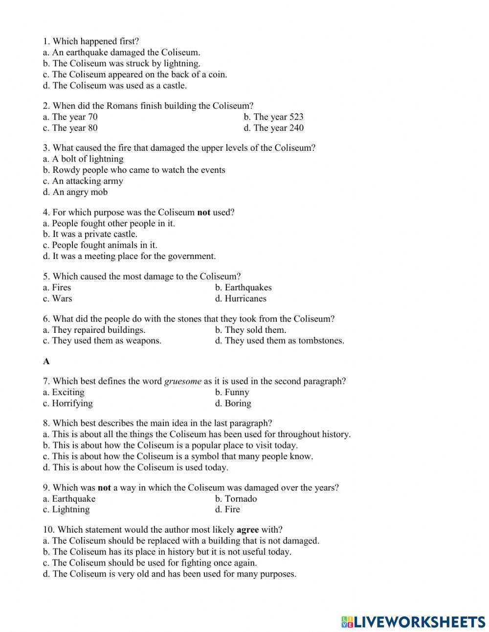 Nonfiction Reading Test The Coliseum
