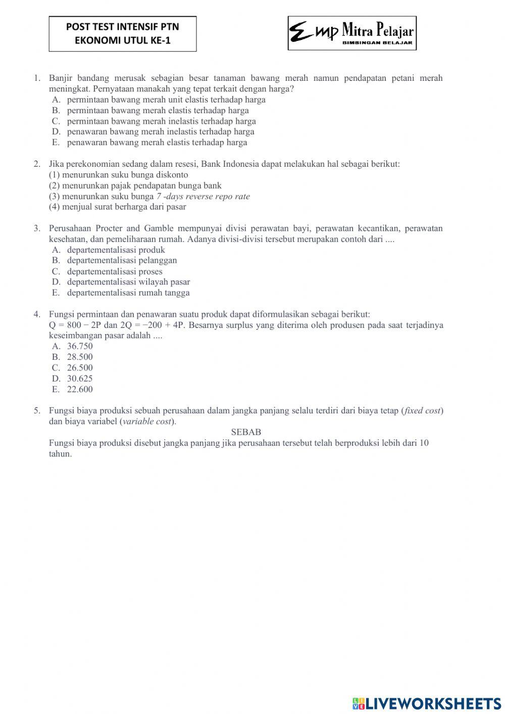 Post test utul ugm ekonomi 1