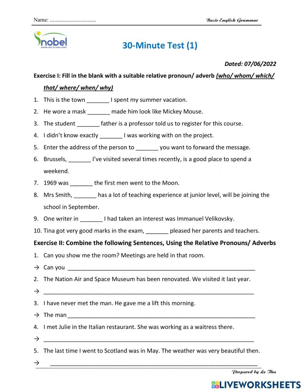 Relative clauses - Test