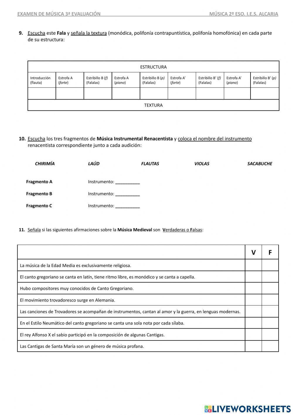 Examen: Música Medieval y Renacentista