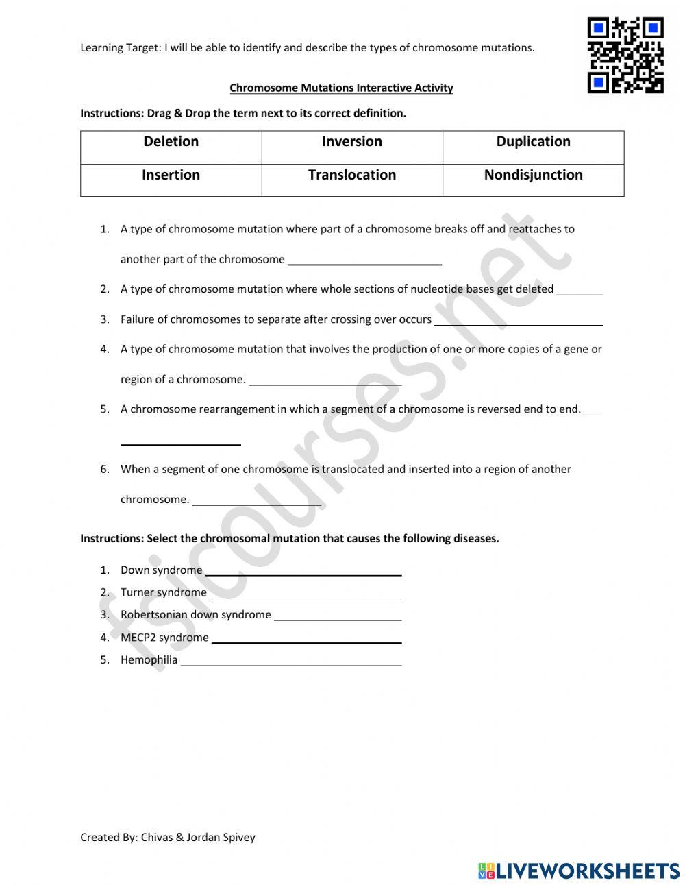 Chromosome Mutations Interactive Activity with video and quiz