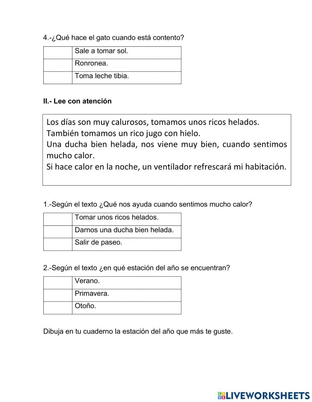 Actividad de comprensión de lectura