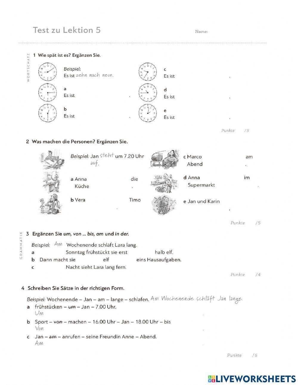 Test zu Lektion 5 online exercise for Live Worksheets