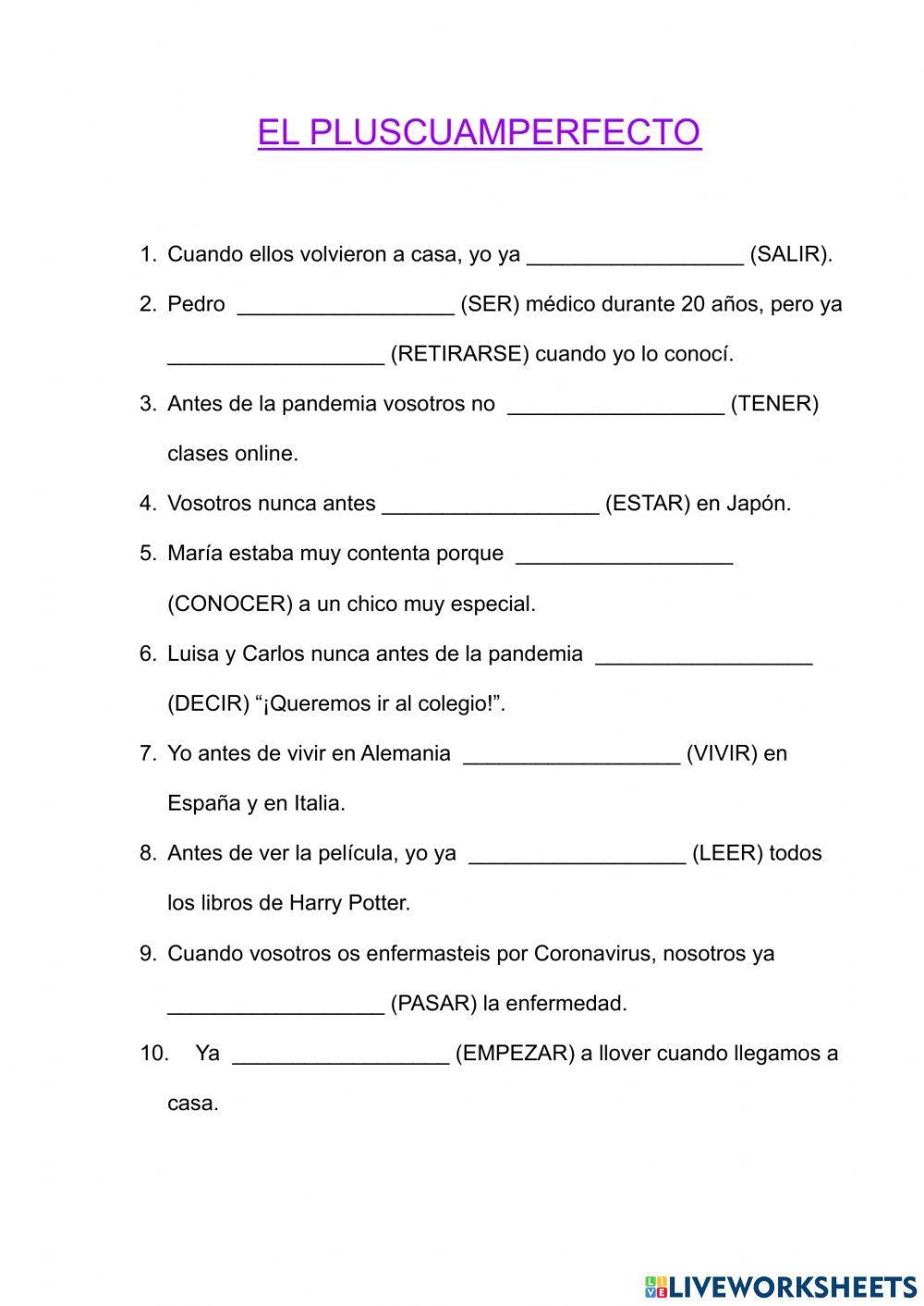 Ejercicios de Pluscuamperfecto