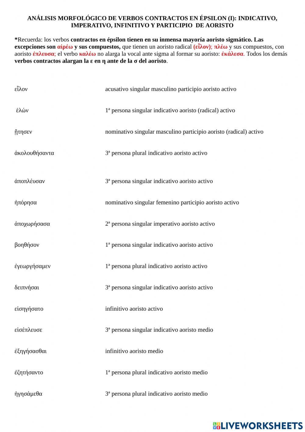 Análisis aoristos contractos épsilon. I.
