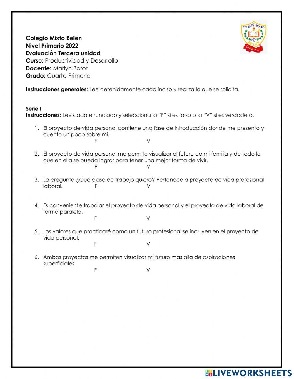 Evaluación de Productividad -Bimestre 3