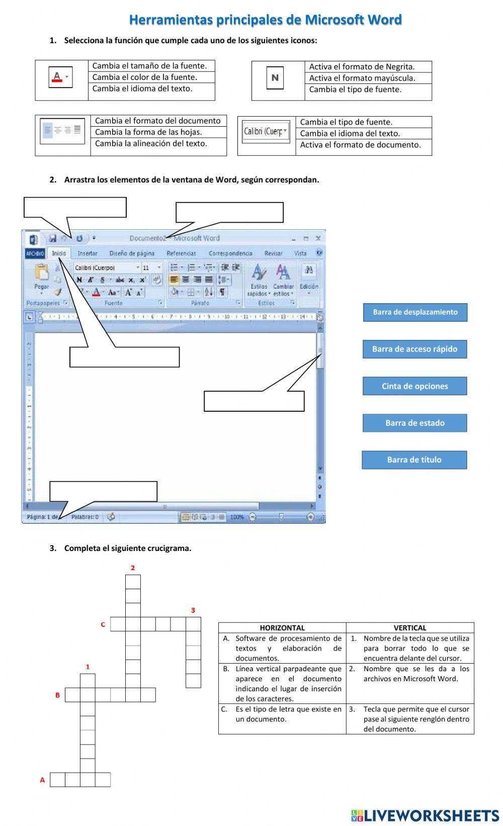 Herramientas principales de word