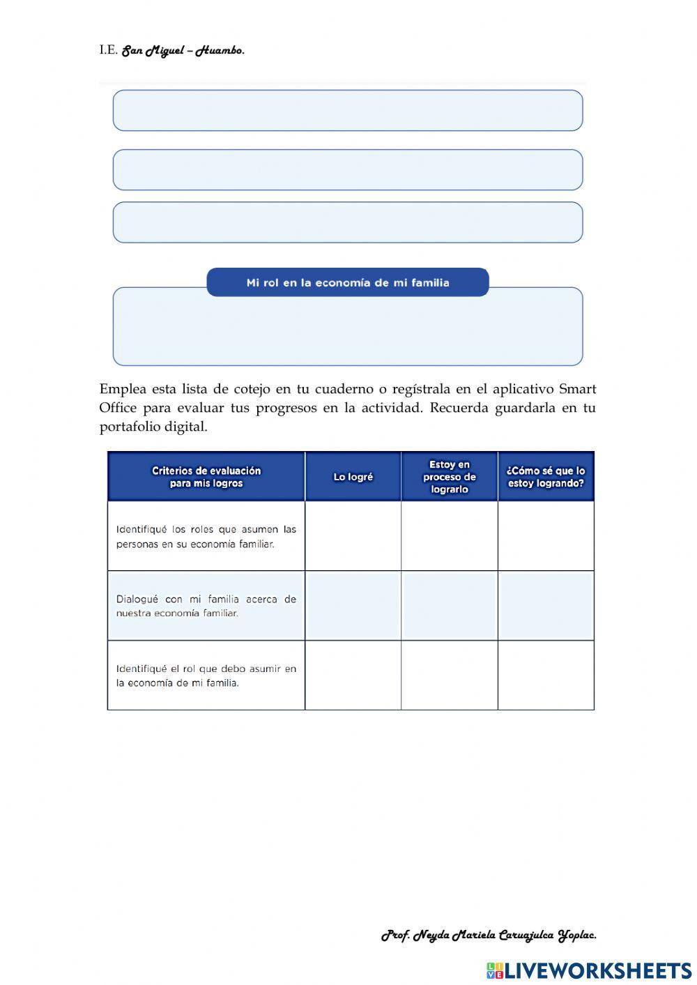 Identificamos nuestro rol en la economía familiar