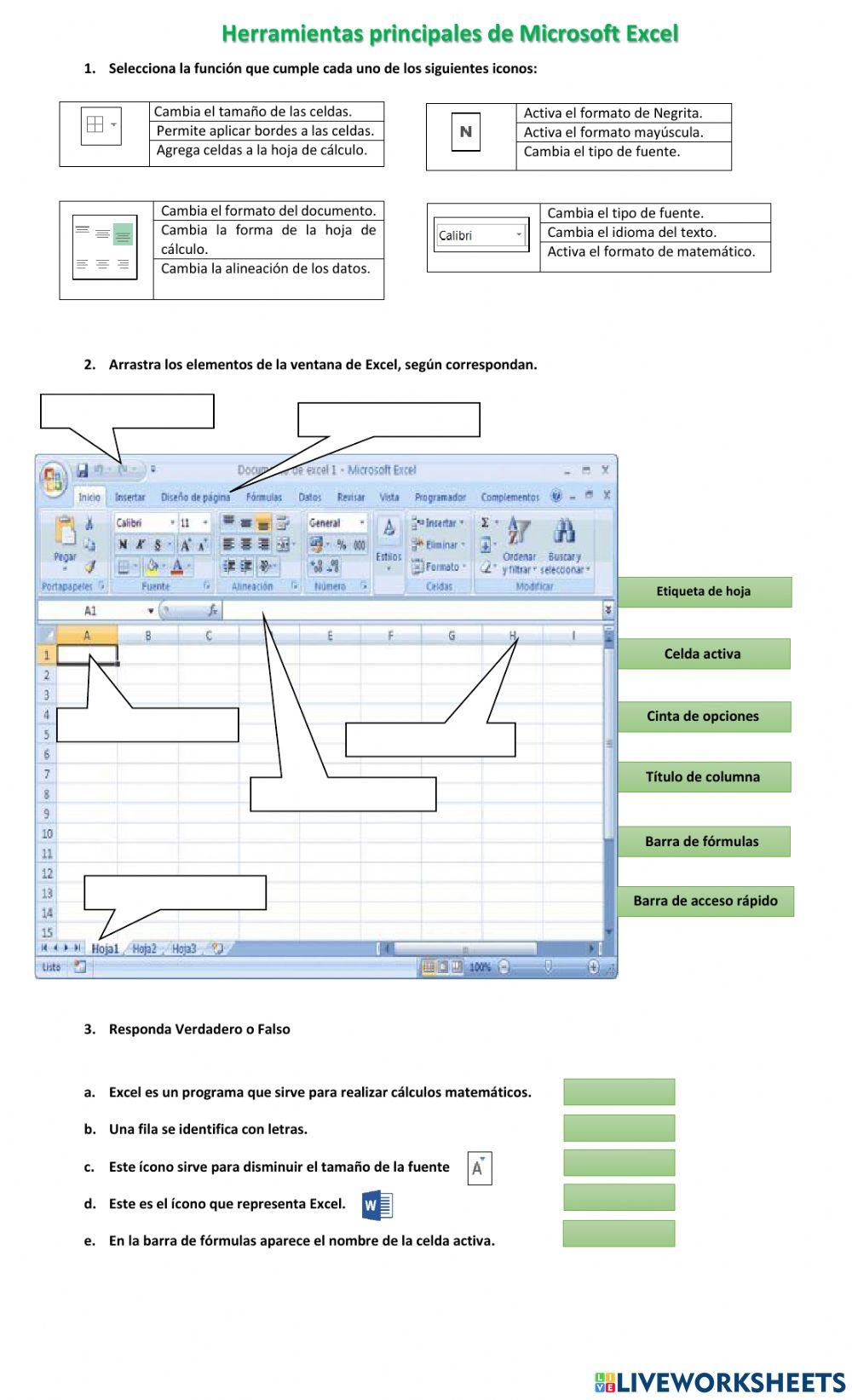 Principales herramientas de microsoft excel