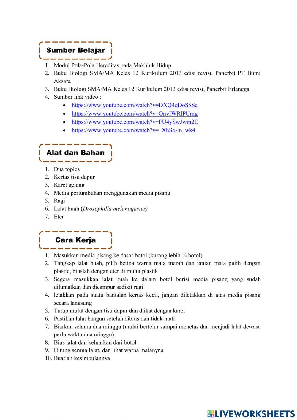 Praktikum pola-pola hereditas pada makhluk hidup