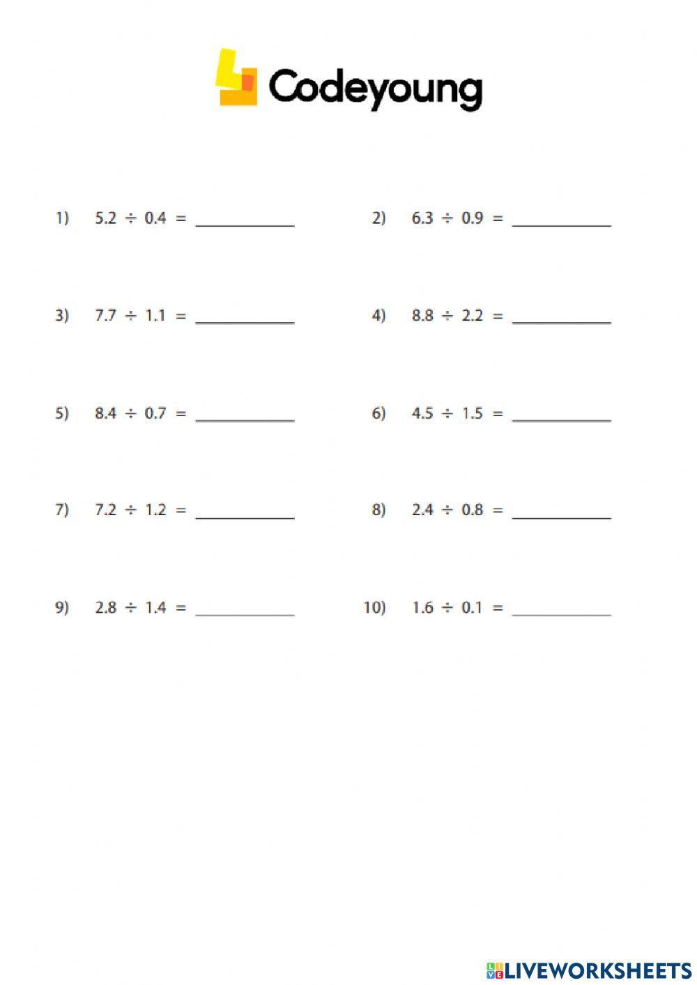 Division of Decimals Concept HW