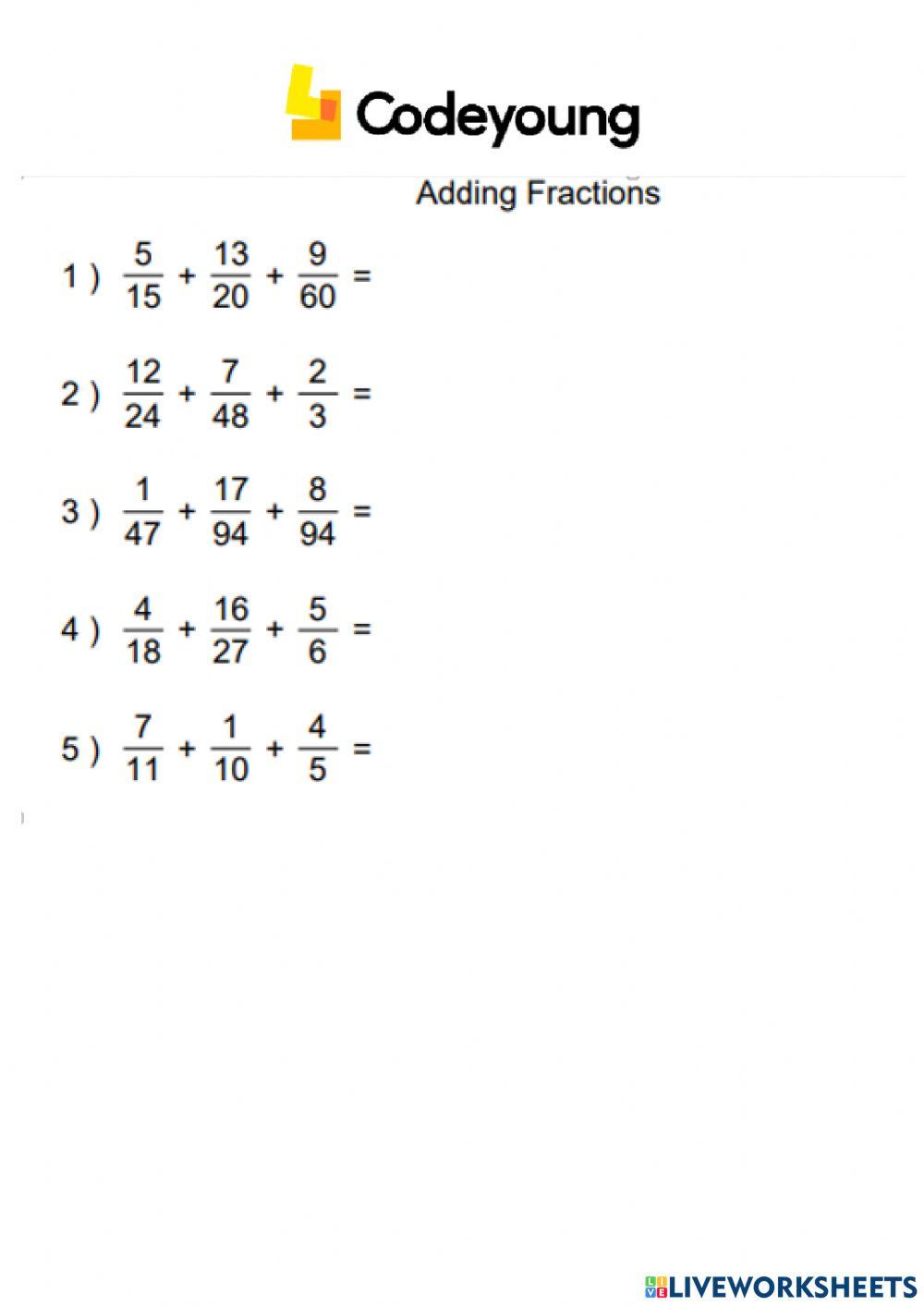 Addition and Subtraction of Fractions Concept CW