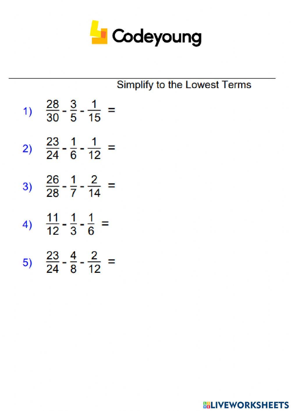 Addition and Subtraction of Fractions Concept CW