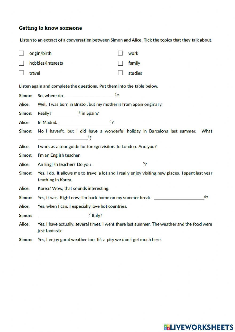 Getting to Know Someone