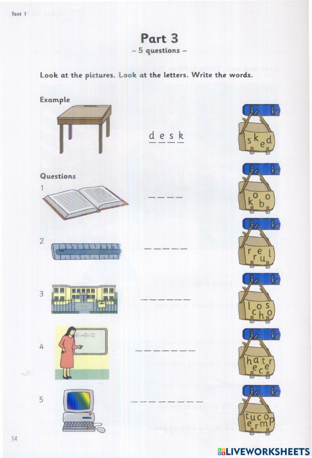 Starters Test 1 Book 4 Reading + Writing worksheet Live Worksheets