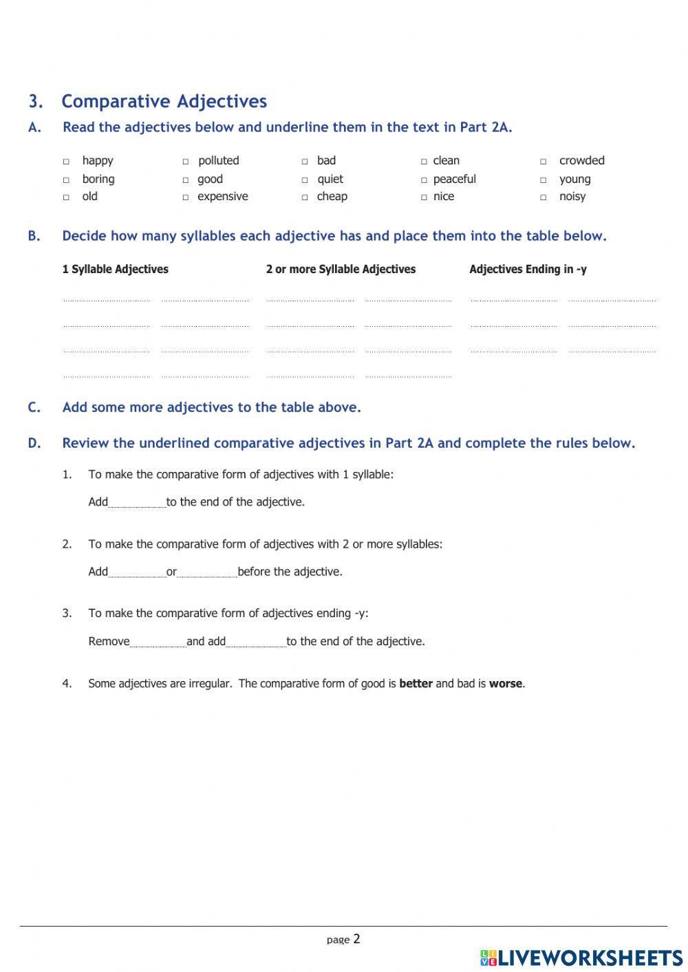Comparing places - adjectives A2