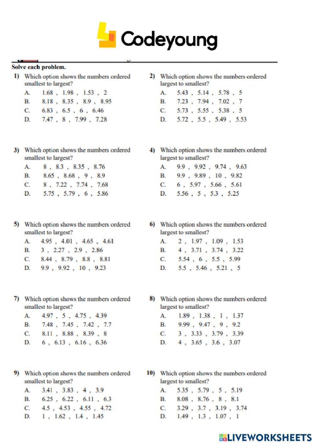 Comparison of Decimals Application
