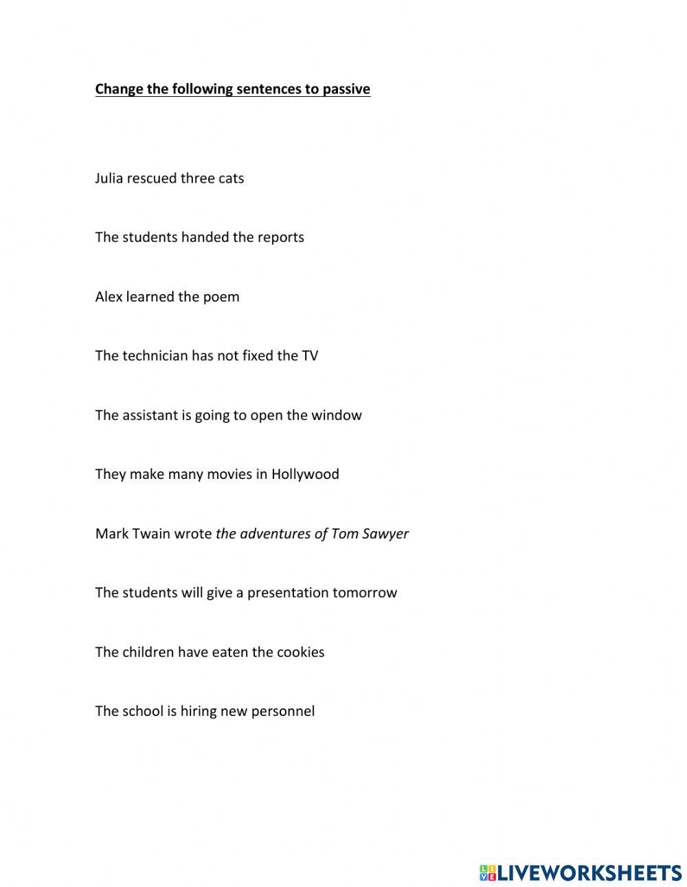 EXAMEN CONDITIONALS PASSIVE VOICE