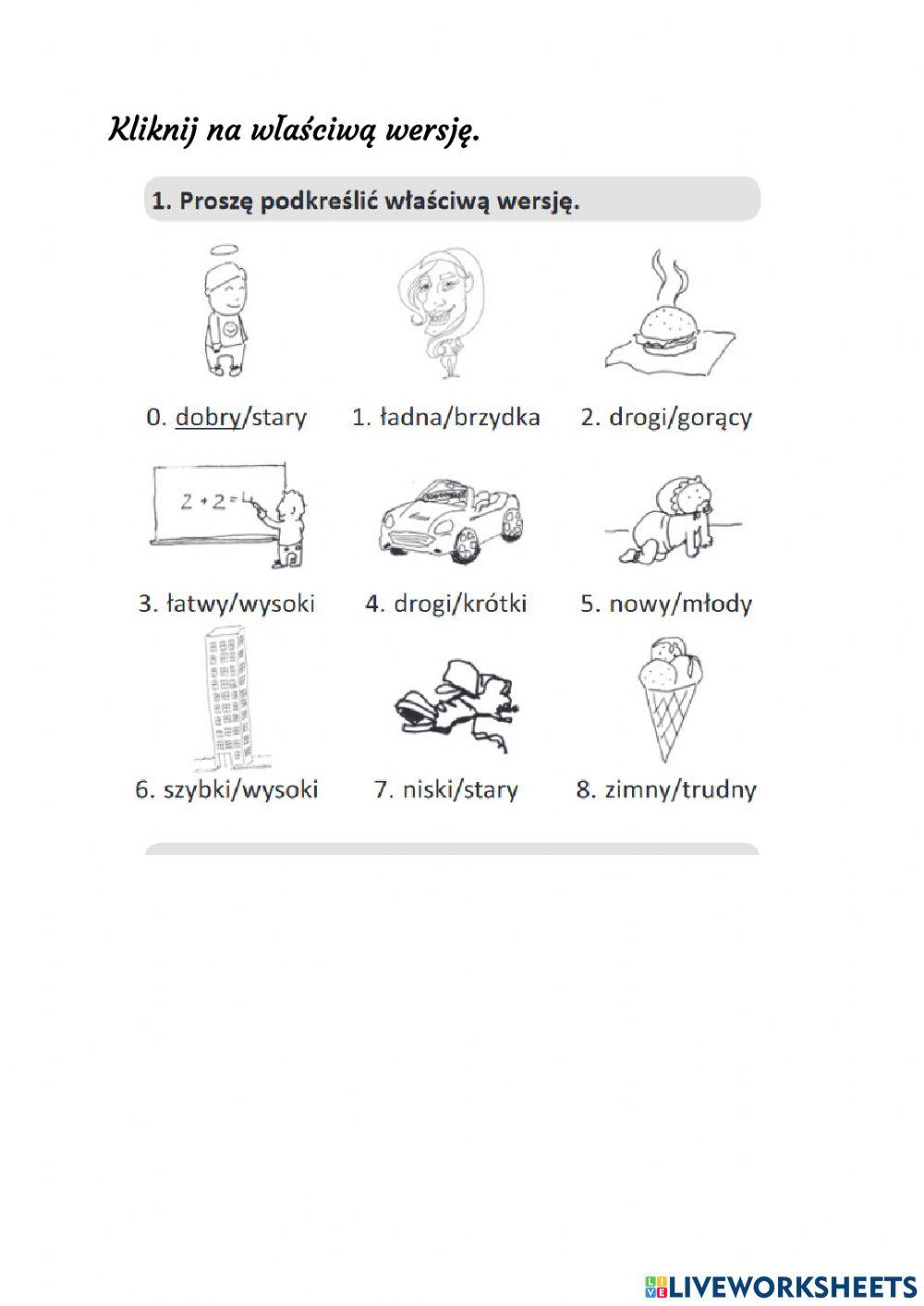 Przymiotniki - wybór