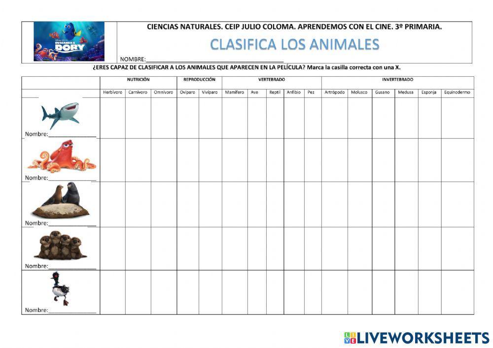 Clasifica animales con Dory