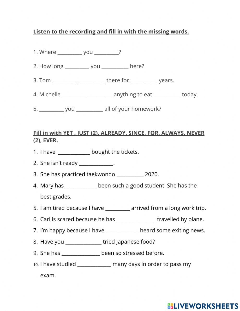 Examen present perfect going to