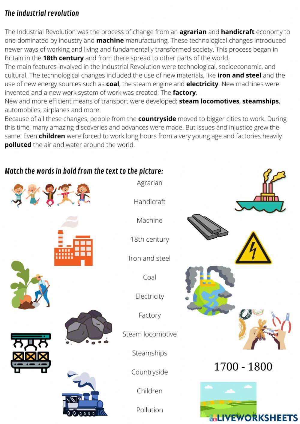 Industrial revolution worksheet for 5th | Live Worksheets