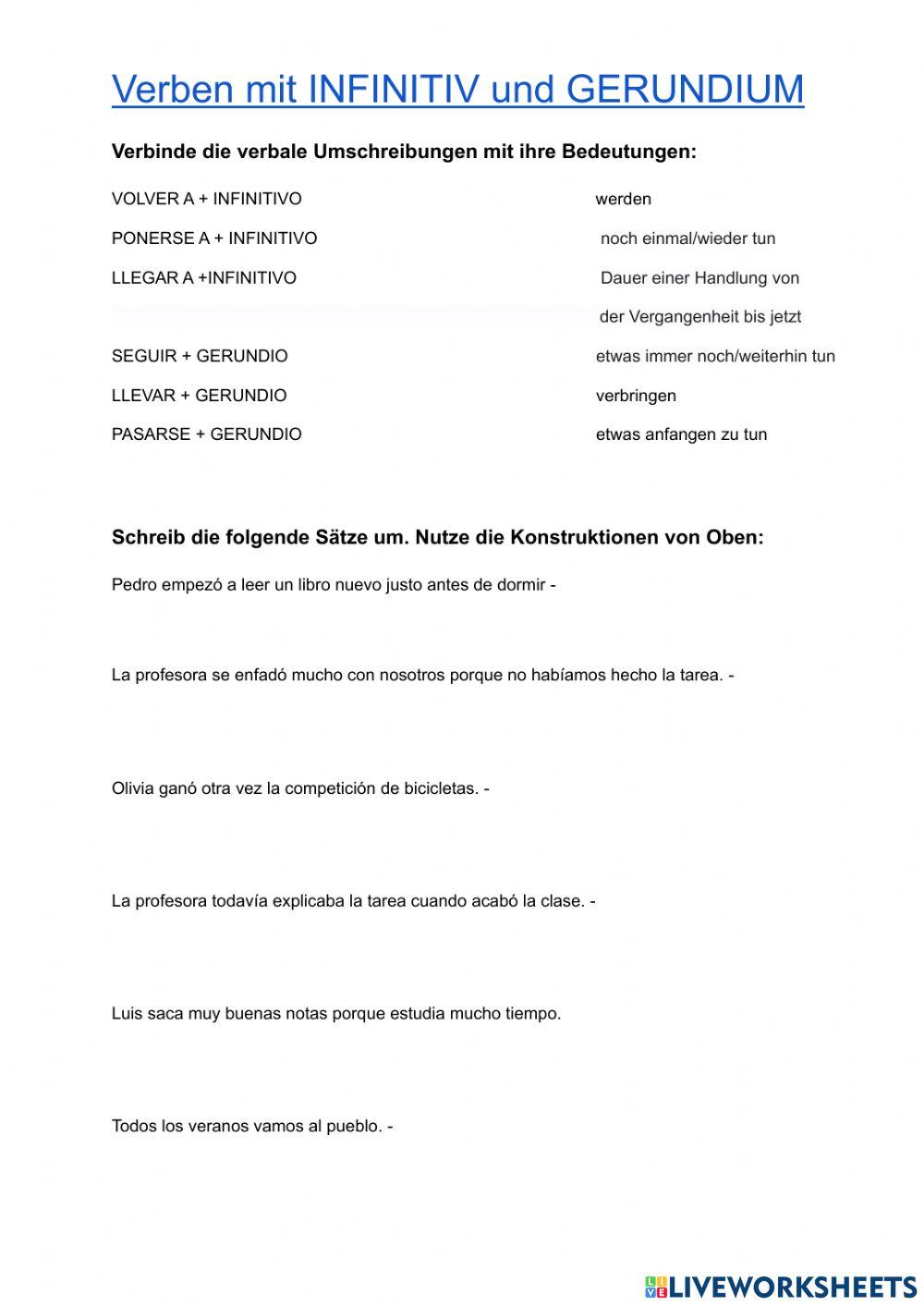 Verbos con infinitivo y gerundio