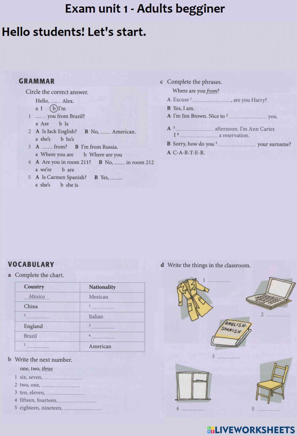 Adults Beginner Exam - New English File