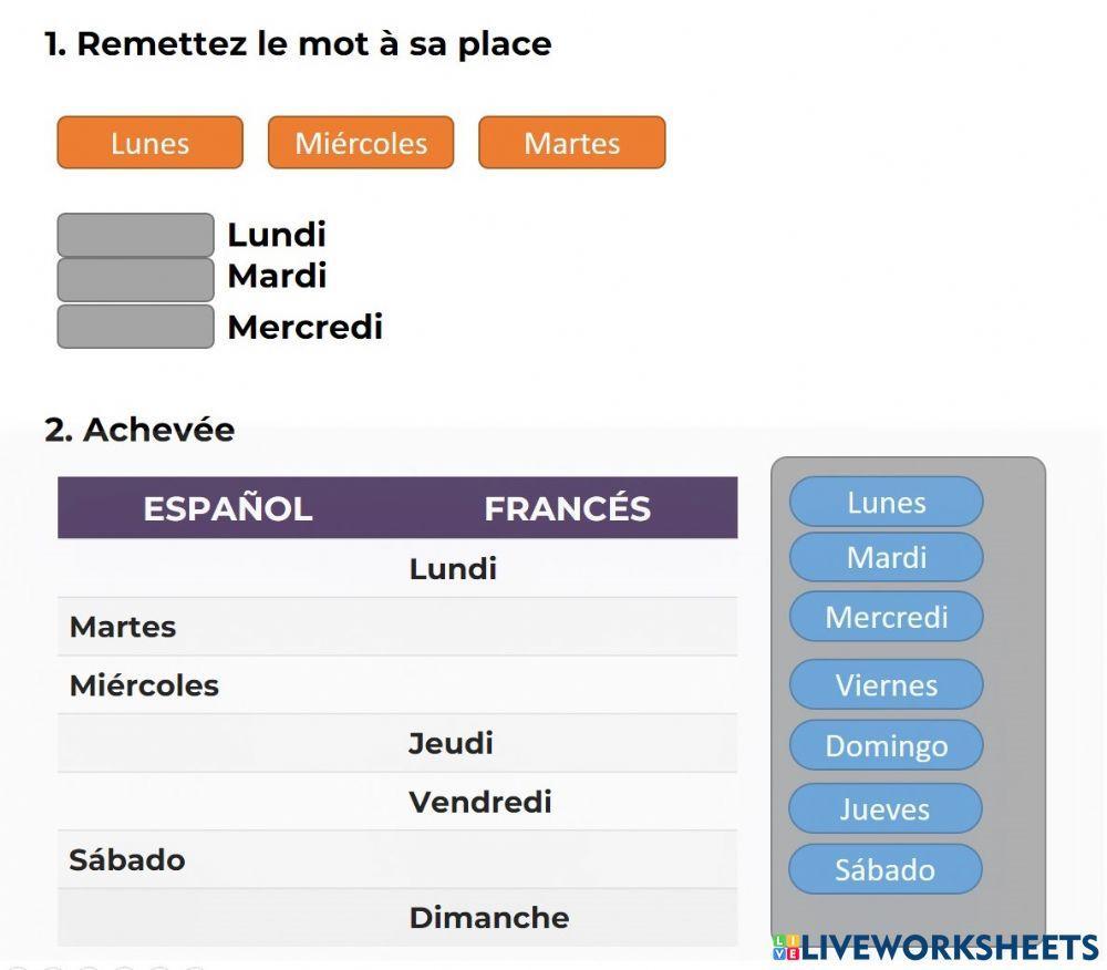 Los días de la semana en francés