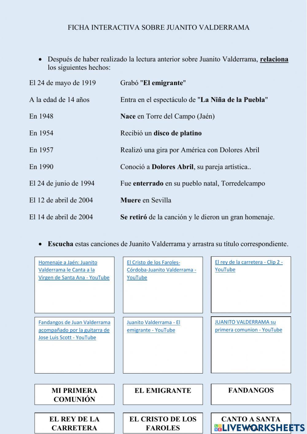 Lectura comprensiva2 sobre Juanito Valderrama
