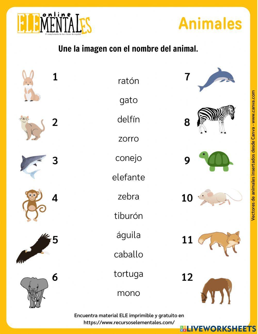 Vocabulario Animales - Lee y une