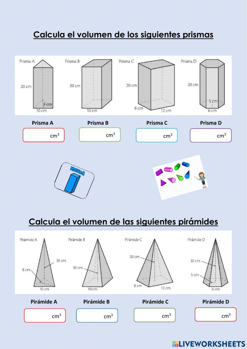 Volumen de prismas, cilindros y conos.