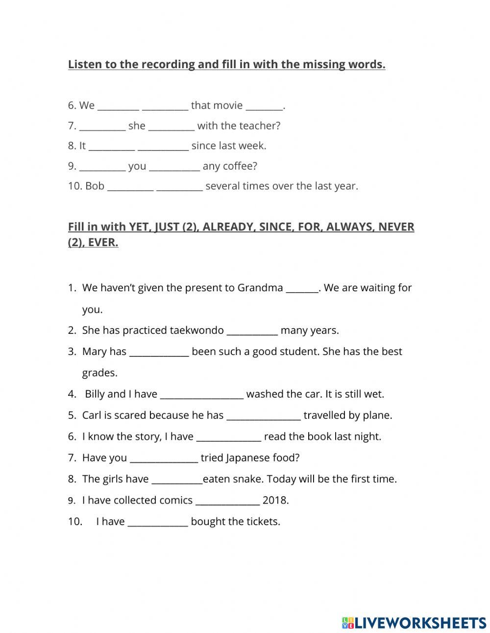 EXAMEN PRESENTE PERFECTO GOING TO