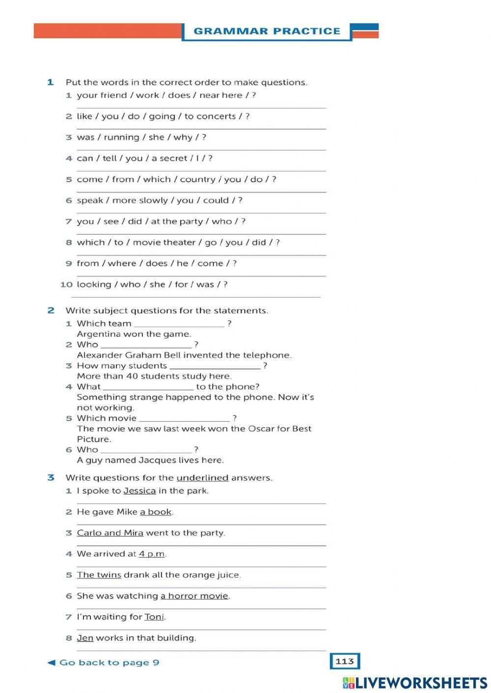 Class activity questions forms