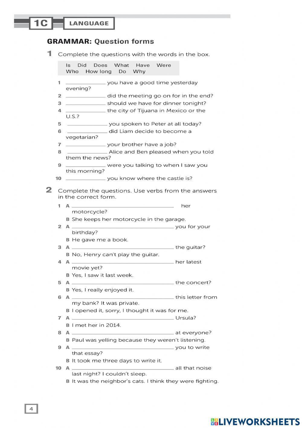 Homework - question forms