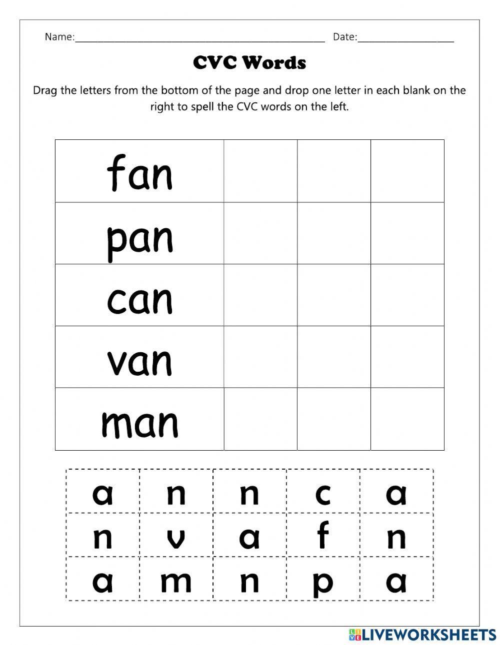 CVC Set 7 worksheet | Live Worksheets