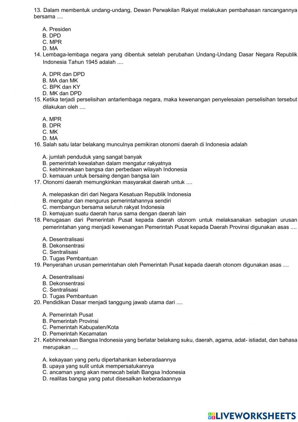 Soal PAT PPKN  kls 10
